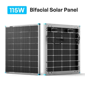 Renogy Bifacial 115 Watt 12 Volt Solar Panel Monocrystalline Rigid High-Efficiency PV Module Power Charger for RV Marine Rooftop Farm Battery and Other Off-Grid Applications